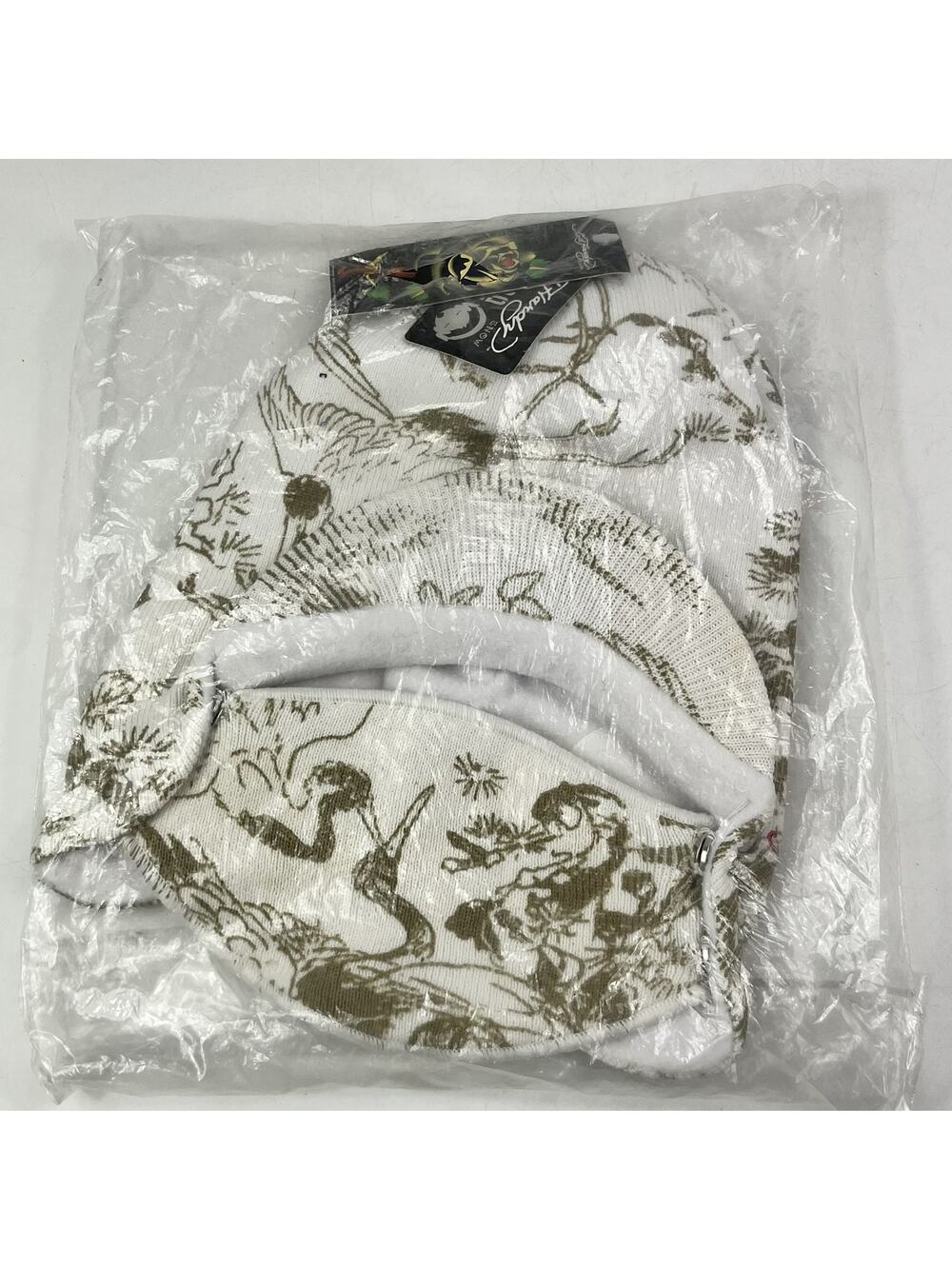 Ed Hardy Snow Ski Winter Beanie Hat Face Mask Set Cranes White One Size NWT
